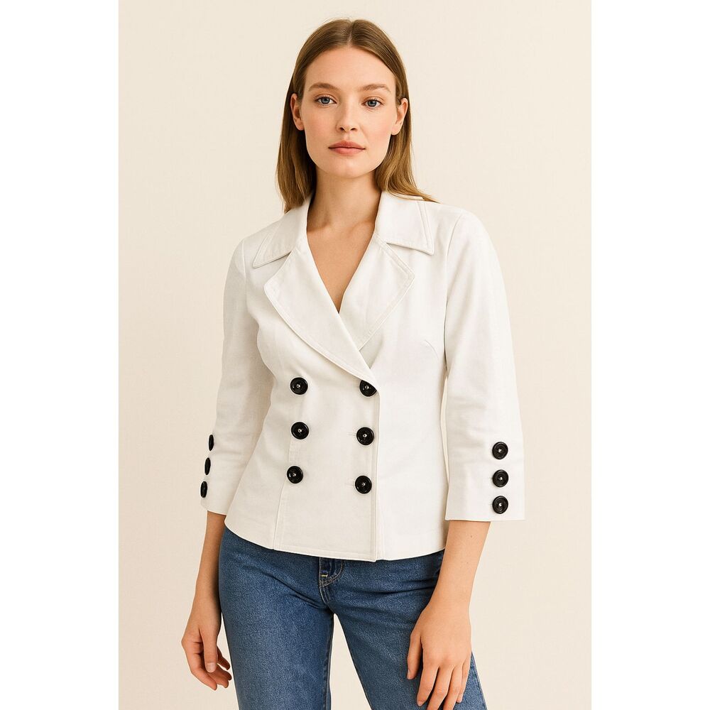 Anne Fontaine White Double-Breasted Blazer with Black Buttons